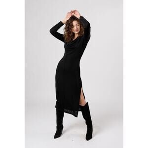 Band Of The Free Cowl Neck Midi Dress XS Black Slinky Long Sleeve Y2K Whimsigoth